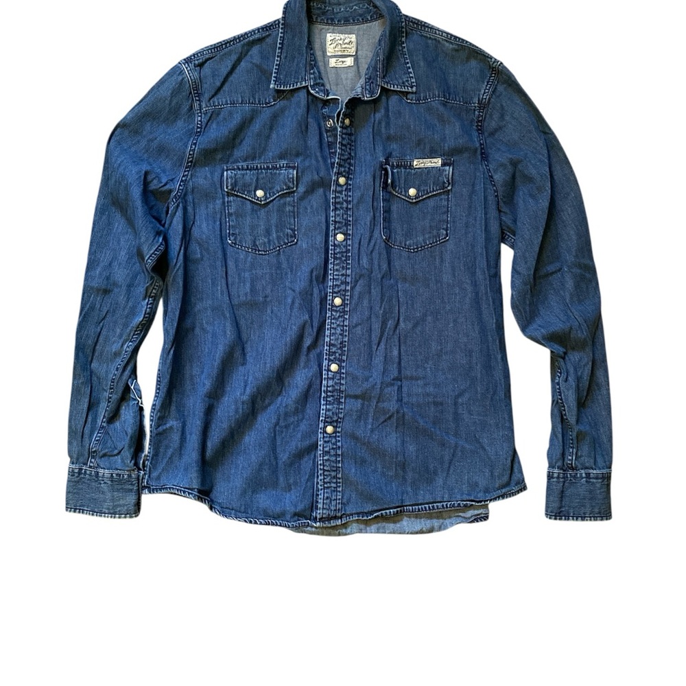 Lucky Brand Western Denim Blue Snap Button Down Shirt | Large